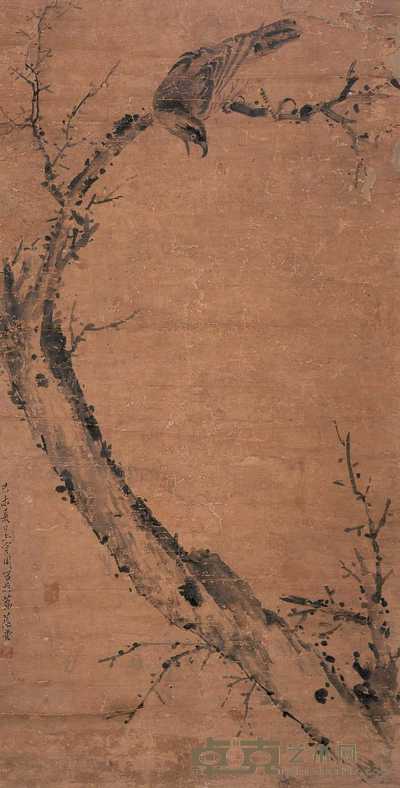 上官周 枯树猛禽 立轴 113×57cm